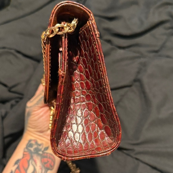 Vintage Liz Claiborne Brown Croc print Leather purse w/gold detachable Chain - Picture 13 of 16